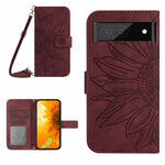 Skin Feel Custodia per cellulare in pelle con motivo a fiori di sole con cordino, For Google Pixel 7, For Google Pixel 7 Pro