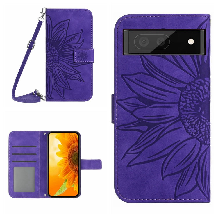 Skin Feel Custodia per cellulare in pelle con motivo a fiori di sole con cordino, For Google Pixel 7, For Google Pixel 7 Pro