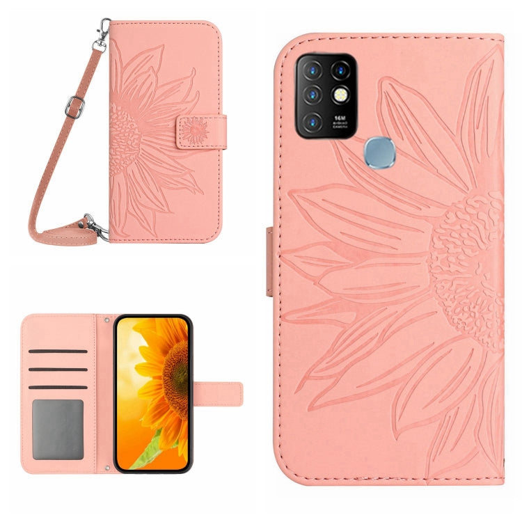 Skin Feel Custodia per cellulare in pelle con motivo a fiori di sole con cordino, For Infinix Hot 10, For Infinix Hot 10i / Smart 5 Pro