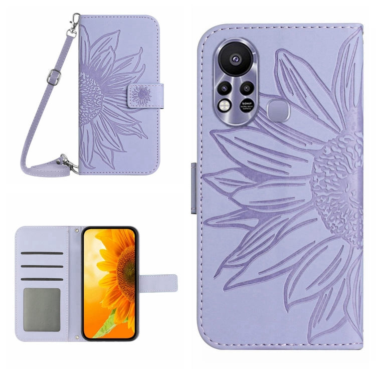 Skin Feel Custodia per cellulare in pelle con motivo a fiori di sole con cordino, For Infinix Hot 11S, For Infinix Hot 11S NFC