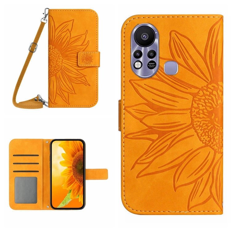 Skin Feel Custodia per cellulare in pelle con motivo a fiori di sole con cordino, For Infinix Hot 11S, For Infinix Hot 11S NFC