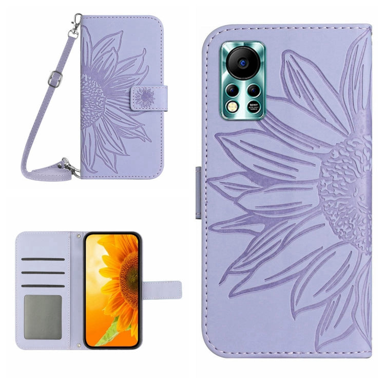 Skin Feel Custodia per cellulare in pelle con motivo a fiori di sole con cordino, For Infinix Hot 11S, For Infinix Hot 11S NFC