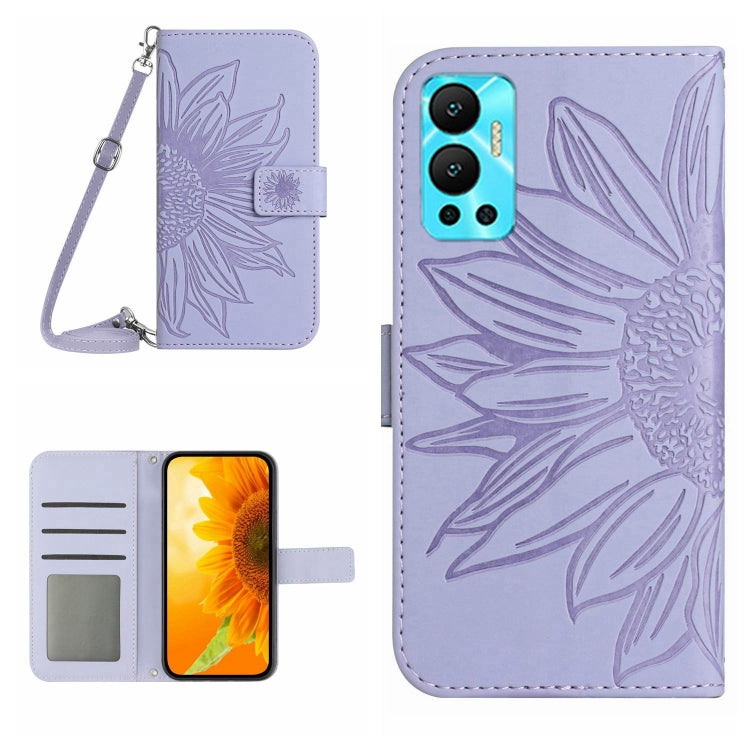 Skin Feel Custodia per cellulare in pelle con motivo a fiori di sole con cordino, For Infinix Hot 12, For Infinix Hot 12 Play