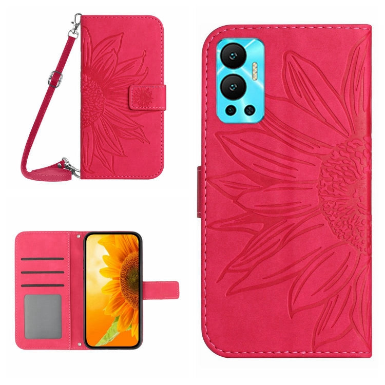 Skin Feel Custodia per cellulare in pelle con motivo a fiori di sole con cordino, For Infinix Hot 12, For Infinix Hot 12 Play