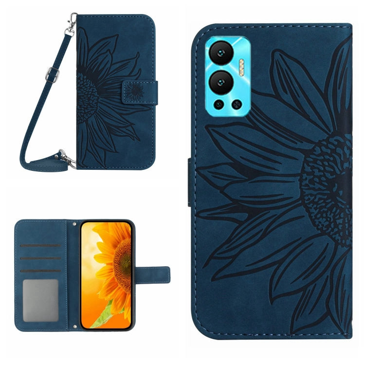 Skin Feel Custodia per cellulare in pelle con motivo a fiori di sole con cordino, For Infinix Hot 12, For Infinix Hot 12 Play