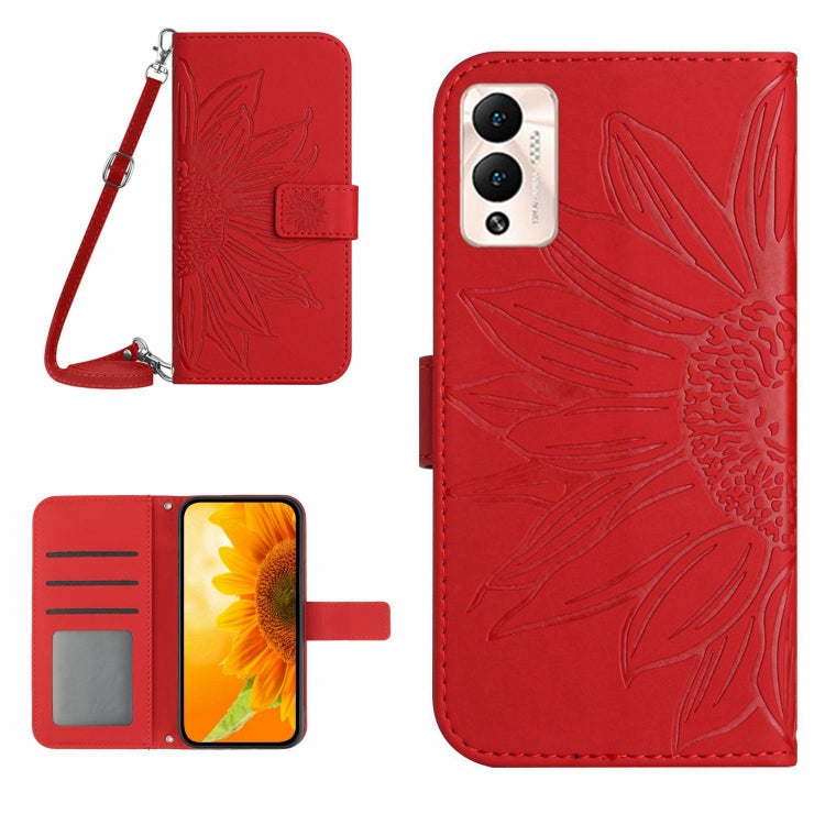 Skin Feel Custodia per cellulare in pelle con motivo a fiori di sole con cordino, For Infinix Hot 12, For Infinix Hot 12 Play