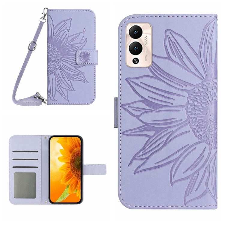 Skin Feel Custodia per cellulare in pelle con motivo a fiori di sole con cordino, For Infinix Hot 12, For Infinix Hot 12 Play