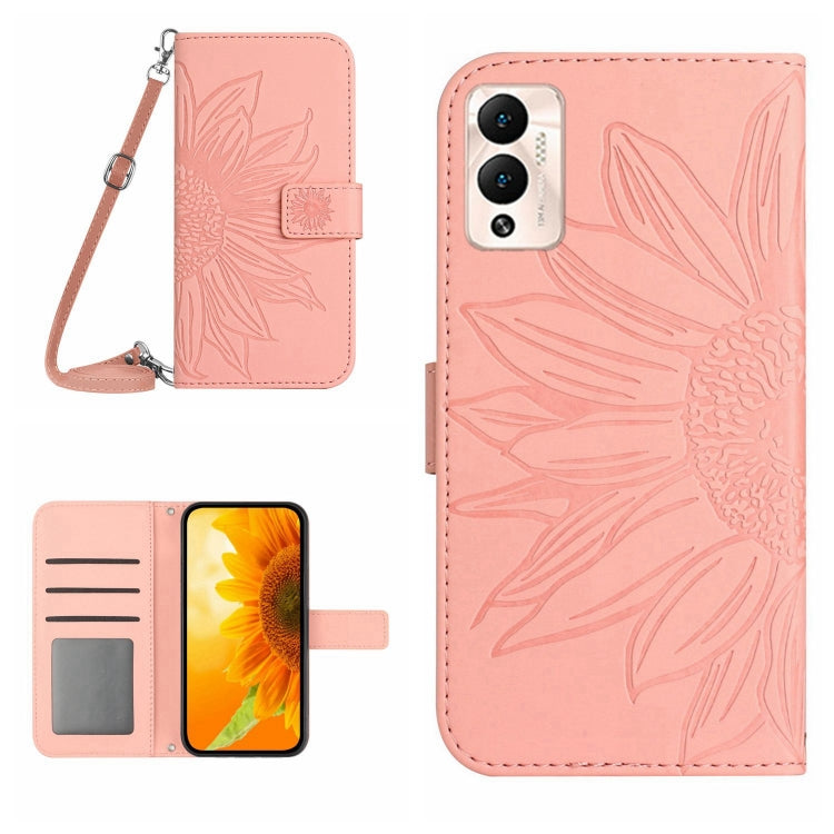 Skin Feel Custodia per cellulare in pelle con motivo a fiori di sole con cordino, For Infinix Hot 12, For Infinix Hot 12 Play