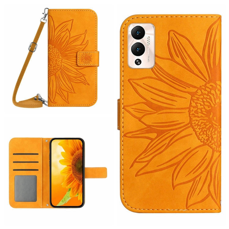 Skin Feel Custodia per cellulare in pelle con motivo a fiori di sole con cordino, For Infinix Hot 12, For Infinix Hot 12 Play