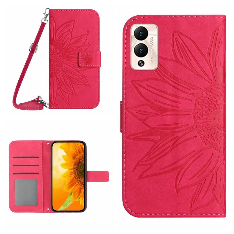 Skin Feel Custodia per cellulare in pelle con motivo a fiori di sole con cordino, For Infinix Hot 12, For Infinix Hot 12 Play