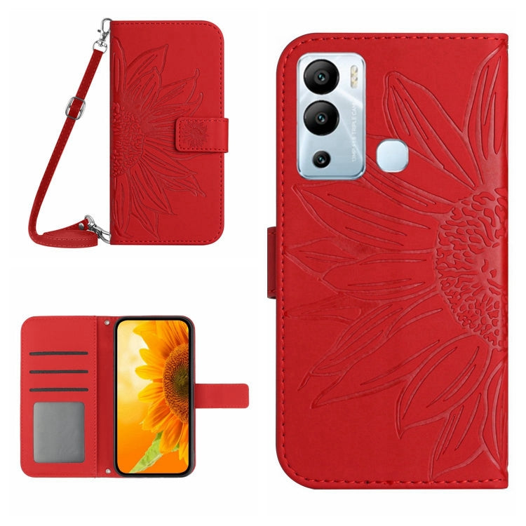 Skin Feel Custodia per cellulare in pelle con motivo a fiori di sole con cordino, For Infinix Hot 12i, For Infinix Note 10
