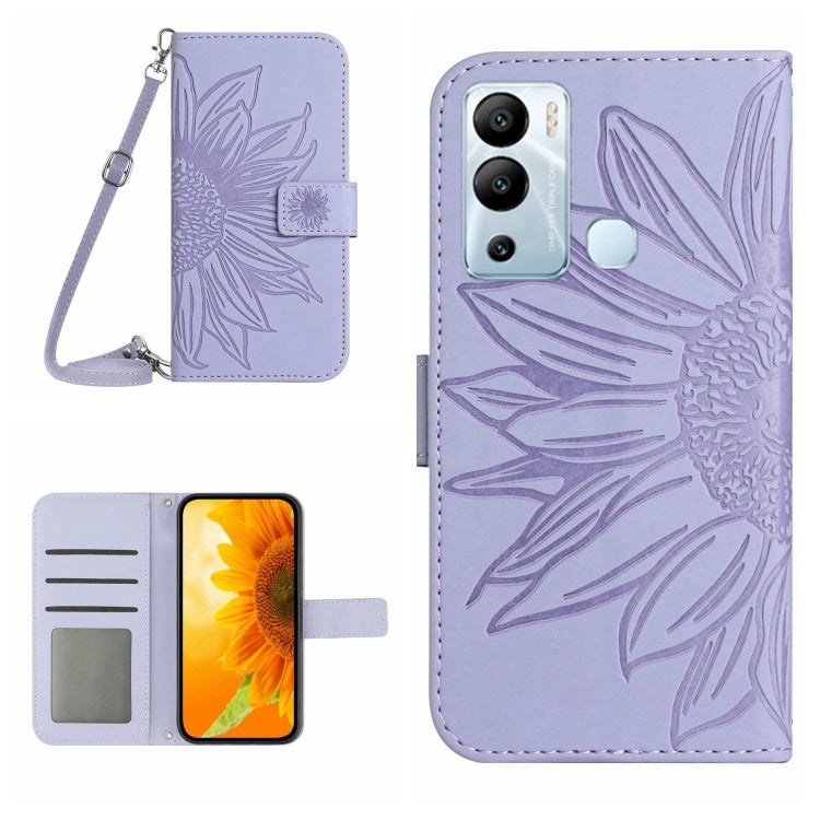 Skin Feel Custodia per cellulare in pelle con motivo a fiori di sole con cordino, For Infinix Hot 12i, For Infinix Note 10