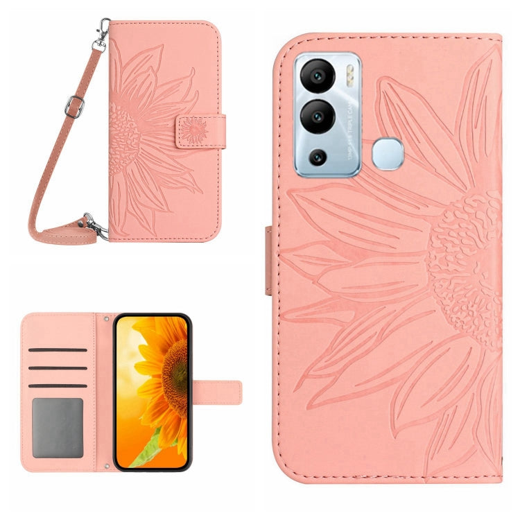 Skin Feel Custodia per cellulare in pelle con motivo a fiori di sole con cordino, For Infinix Hot 12i, For Infinix Note 10