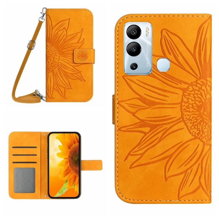 Skin Feel Custodia per cellulare in pelle con motivo a fiori di sole con cordino, For Infinix Hot 12i, For Infinix Note 10