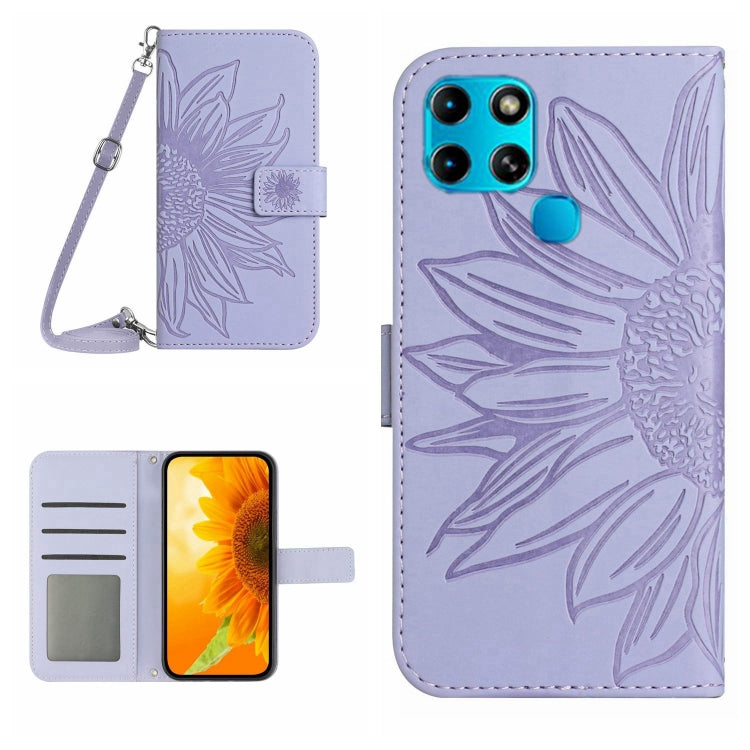 Skin Feel Custodia per cellulare in pelle con motivo a fiori di sole con cordino, For Infinix Smart 6, For Tecno Camon 17 Pro