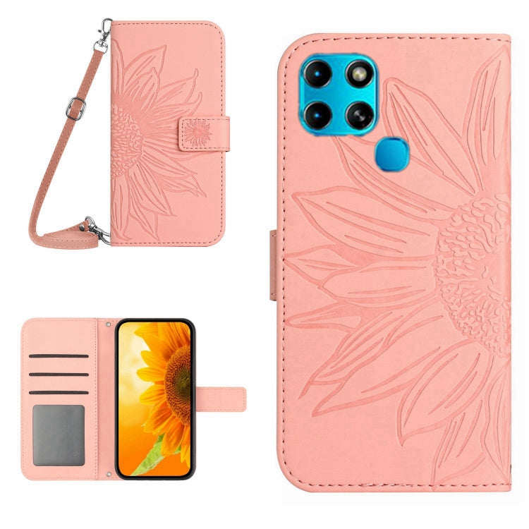 Skin Feel Custodia per cellulare in pelle con motivo a fiori di sole con cordino, For Infinix Smart 6, For Tecno Camon 17 Pro