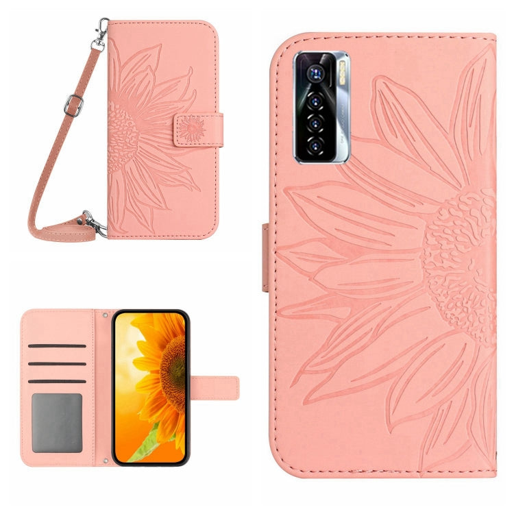 Skin Feel Custodia per cellulare in pelle con motivo a fiori di sole con cordino, For Infinix Smart 6, For Tecno Camon 17 Pro