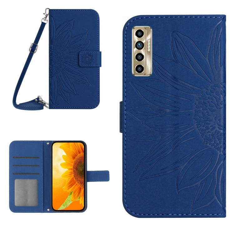 Skin Feel Custodia per cellulare in pelle con motivo a fiori di sole con cordino, For Tecno Camon 17P, For Tecno Camon 18 / 18 P