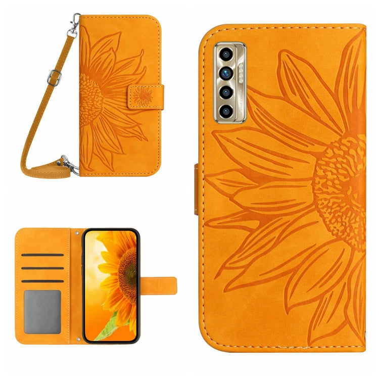 Skin Feel Custodia per cellulare in pelle con motivo a fiori di sole con cordino, For Tecno Camon 17P, For Tecno Camon 18 / 18 P