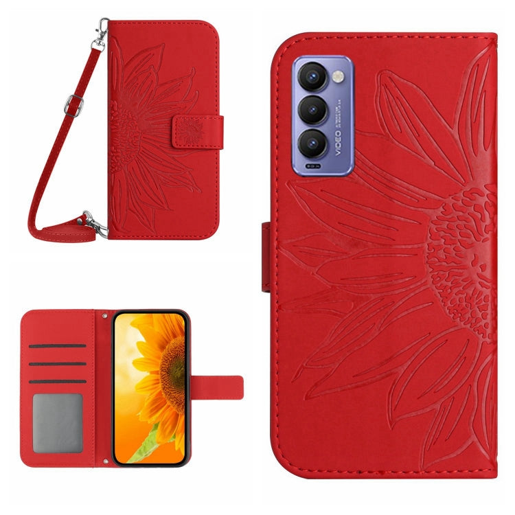 Skin Feel Custodia per cellulare in pelle con motivo a fiori di sole con cordino, For Tecno Camon 17P, For Tecno Camon 18 / 18 P