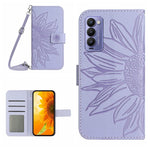 Skin Feel Custodia per cellulare in pelle con motivo a fiori di sole con cordino, For Tecno Camon 17P, For Tecno Camon 18 / 18 P