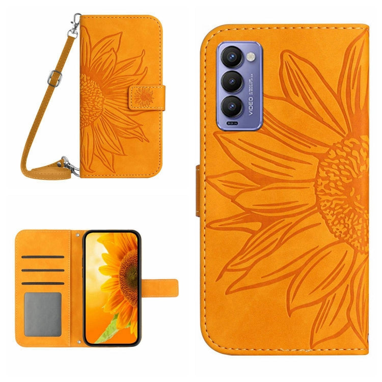 Skin Feel Custodia per cellulare in pelle con motivo a fiori di sole con cordino, For Tecno Camon 17P, For Tecno Camon 18 / 18 P