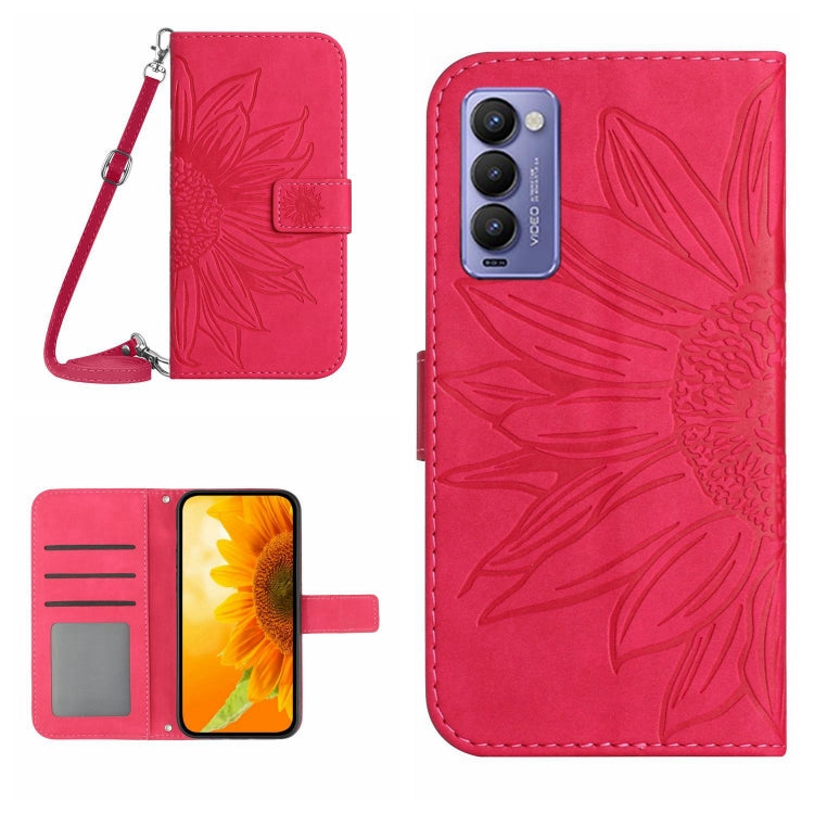 Skin Feel Custodia per cellulare in pelle con motivo a fiori di sole con cordino, For Tecno Camon 17P, For Tecno Camon 18 / 18 P