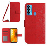 Skin Feel Custodia per cellulare in pelle con motivo a fiori di sole con cordino, For Tecno Camon 18i, For Tecno Camon 19 Pro