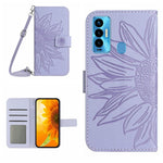 Skin Feel Custodia per cellulare in pelle con motivo a fiori di sole con cordino, For Tecno Camon 18i, For Tecno Camon 19 Pro