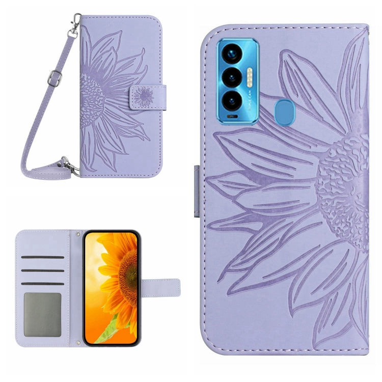 Skin Feel Custodia per cellulare in pelle con motivo a fiori di sole con cordino, For Tecno Camon 18i, For Tecno Camon 19 Pro