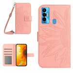 Skin Feel Custodia per cellulare in pelle con motivo a fiori di sole con cordino, For Tecno Camon 18i, For Tecno Camon 19 Pro