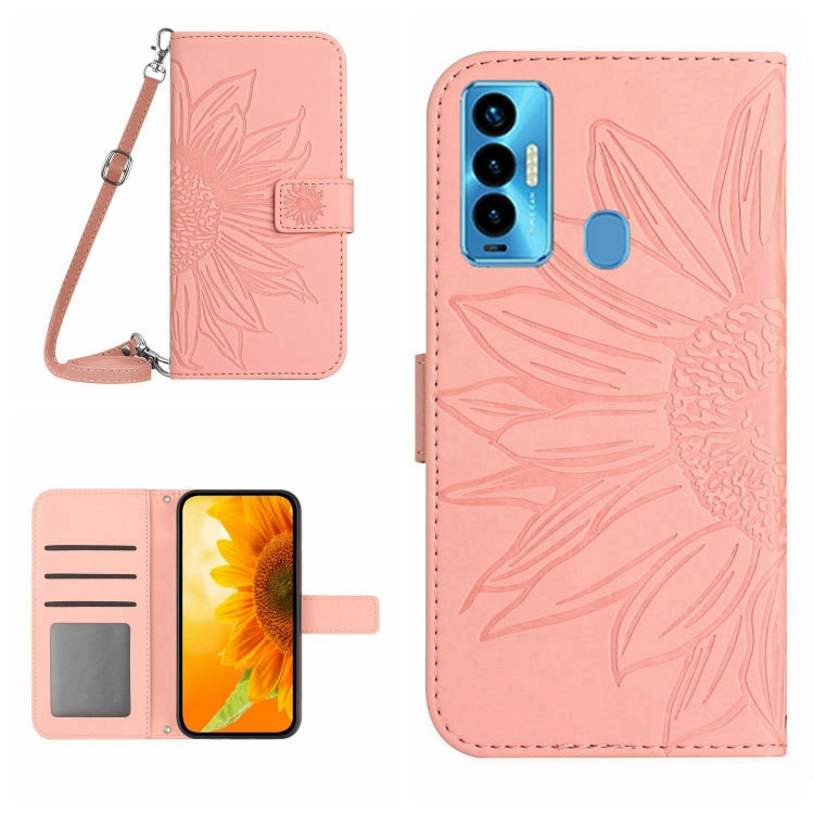 Skin Feel Custodia per cellulare in pelle con motivo a fiori di sole con cordino, For Tecno Camon 18i, For Tecno Camon 19 Pro