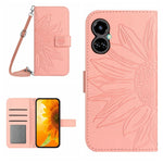 Skin Feel Custodia per cellulare in pelle con motivo a fiori di sole con cordino, For Tecno Camon 18i, For Tecno Camon 19 Pro