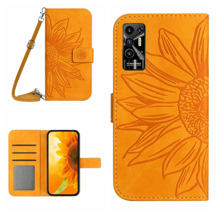 Skin Feel Custodia per cellulare in pelle con motivo a fiori di sole con cordino, For Tecno Pova 2, For Tecno Spark 8