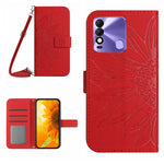 Skin Feel Custodia per cellulare in pelle con motivo a fiori di sole con cordino, For Tecno Pova 2, For Tecno Spark 8