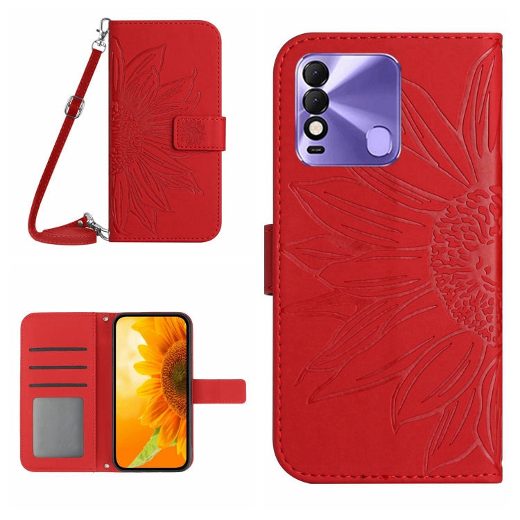 Skin Feel Custodia per cellulare in pelle con motivo a fiori di sole con cordino, For Tecno Pova 2, For Tecno Spark 8
