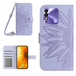 Skin Feel Custodia per cellulare in pelle con motivo a fiori di sole con cordino, For Tecno Pova 2, For Tecno Spark 8