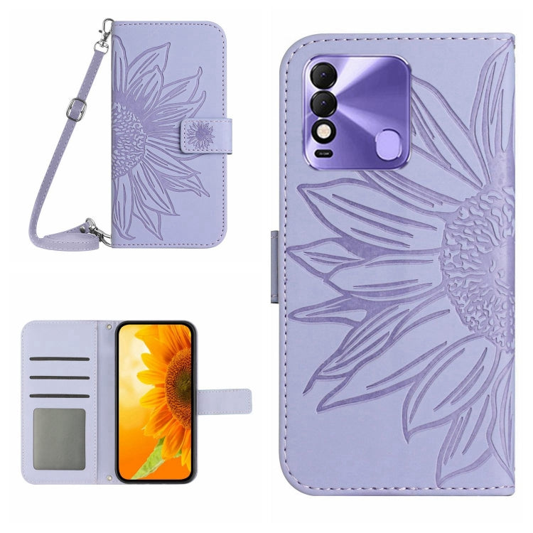 Skin Feel Custodia per cellulare in pelle con motivo a fiori di sole con cordino, For Tecno Pova 2, For Tecno Spark 8