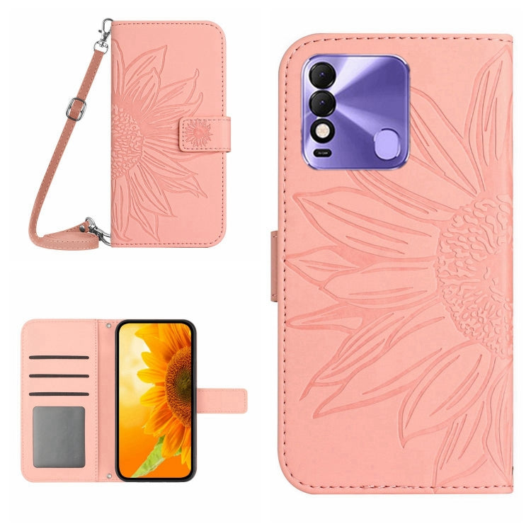 Skin Feel Custodia per cellulare in pelle con motivo a fiori di sole con cordino, For Tecno Pova 2, For Tecno Spark 8