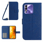 Skin Feel Custodia per cellulare in pelle con motivo a fiori di sole con cordino, For Tecno Pova 2, For Tecno Spark 8