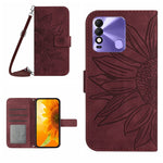 Skin Feel Custodia per cellulare in pelle con motivo a fiori di sole con cordino, For Tecno Pova 2, For Tecno Spark 8
