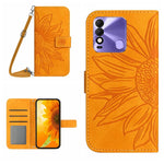 Skin Feel Custodia per cellulare in pelle con motivo a fiori di sole con cordino, For Tecno Pova 2, For Tecno Spark 8