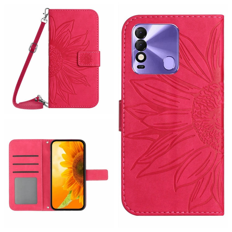 Skin Feel Custodia per cellulare in pelle con motivo a fiori di sole con cordino, For Tecno Pova 2, For Tecno Spark 8