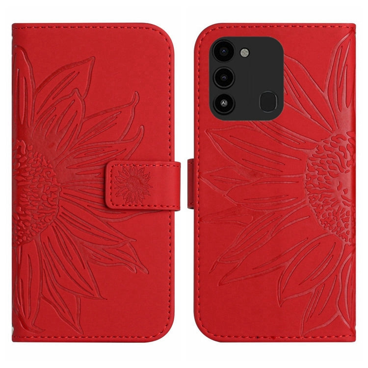 Skin Feel Custodia per cellulare in pelle con motivo a fiori di sole con cordino, For Tecno Spark Go 2022 / Spark 8C