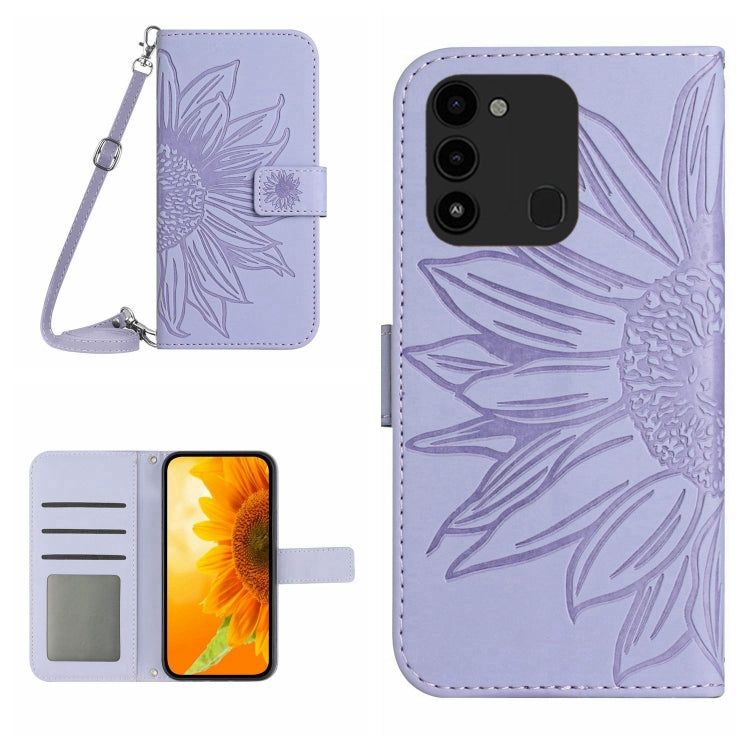 Skin Feel Custodia per cellulare in pelle con motivo a fiori di sole con cordino, For Tecno Spark Go 2022 / Spark 8C