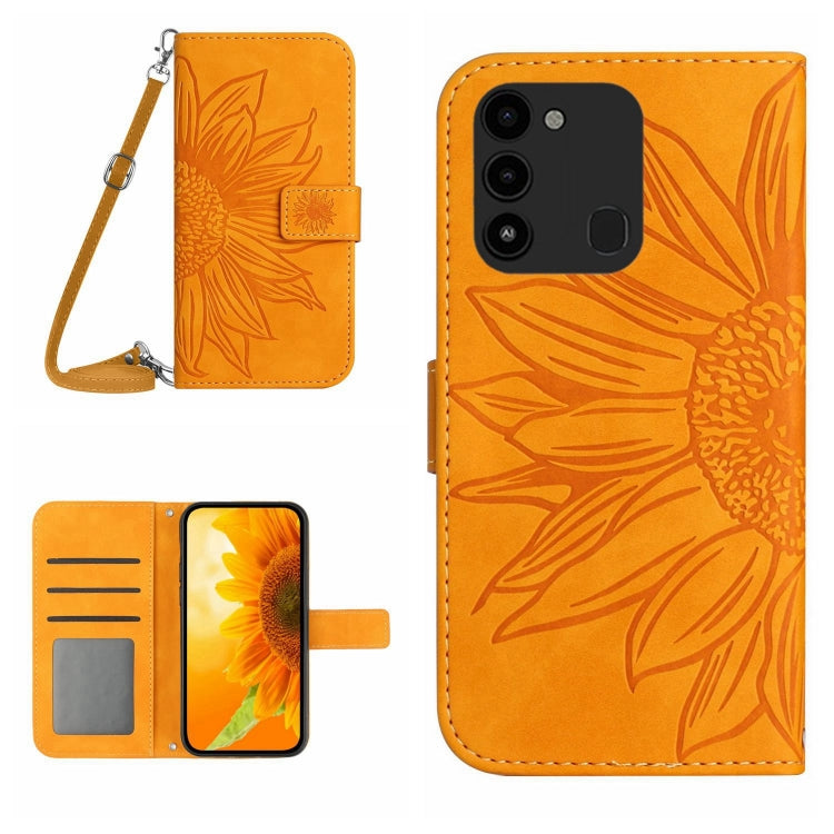 Skin Feel Custodia per cellulare in pelle con motivo a fiori di sole con cordino, For Tecno Spark Go 2022 / Spark 8C