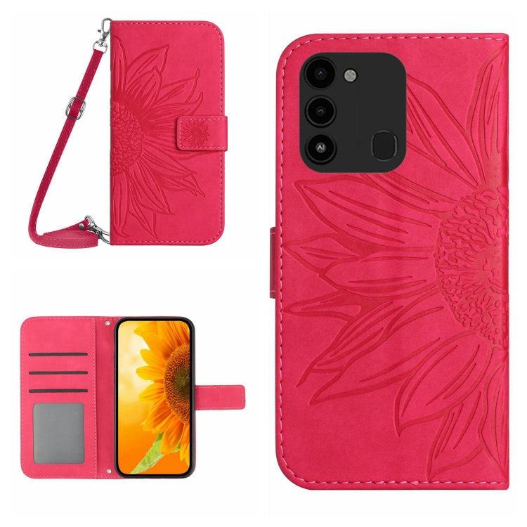 Skin Feel Custodia per cellulare in pelle con motivo a fiori di sole con cordino, For Tecno Spark Go 2022 / Spark 8C