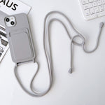Custodia per cellulare con porta carte in silicone elastico con cordino a tracolla, For iPhone 14