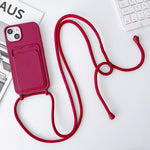Custodia per cellulare con porta carte in silicone elastico con cordino a tracolla, For iPhone 14 Pro