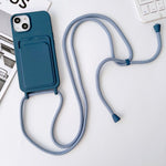 Custodia per cellulare con porta carte in silicone elastico con cordino a tracolla, For iPhone 14 Pro
